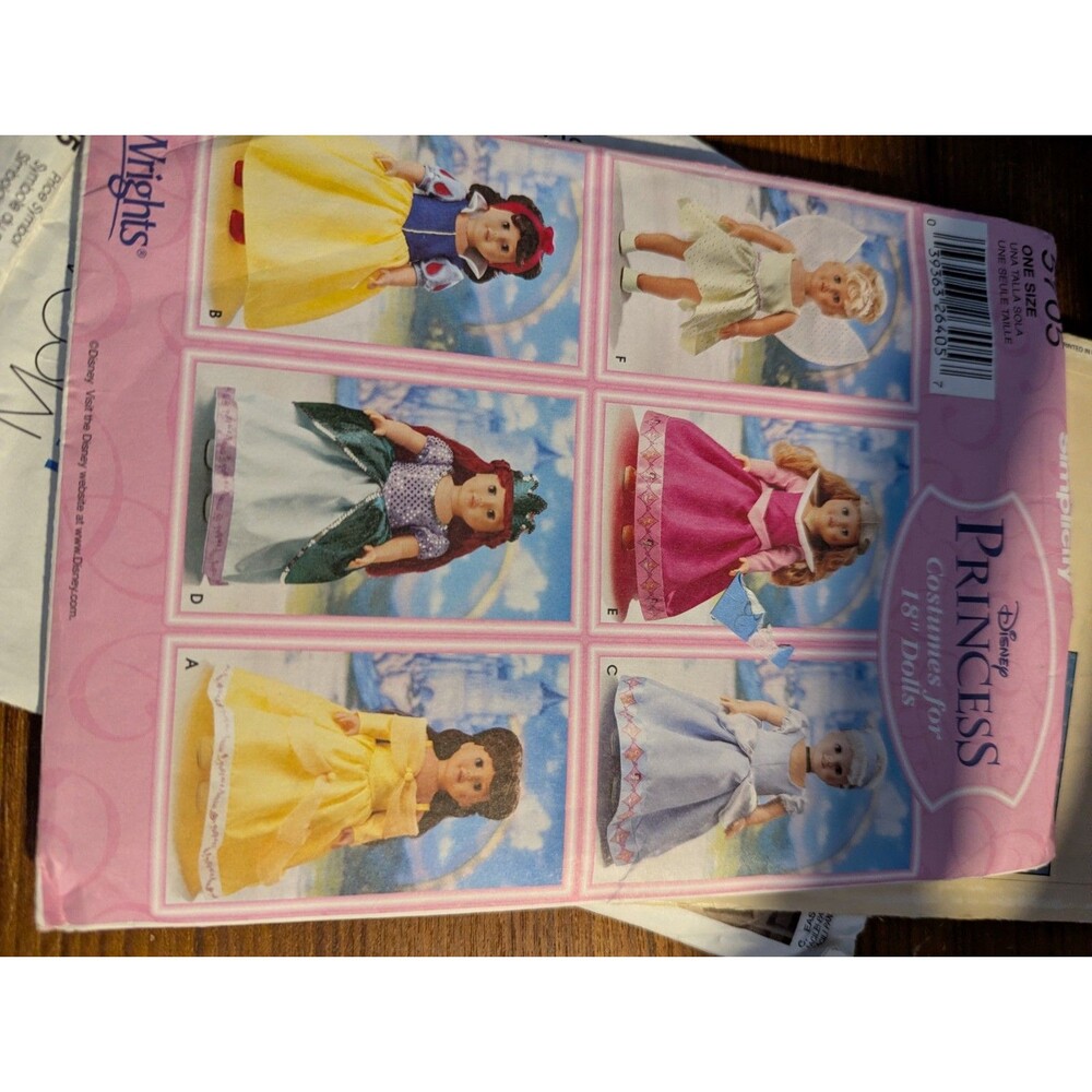 Uncut Simplicity Disney Princess Costumes  For 18" Dolls Uncut